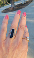 14k white gold dragonfly filigree Deco Black Onyx & Diamond Ring