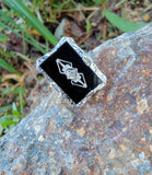 14k white gold filigree Deco Black Onyx & Diamond Ring