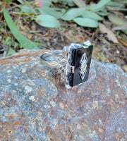 14k white gold filigree Deco Black Onyx & Diamond Ring