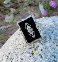 14k white gold filigree Deco Black Onyx & Diamond Ring