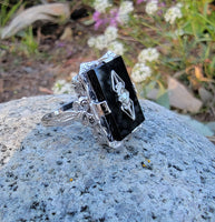 14k white gold filigree Deco Black Onyx & Diamond Ring