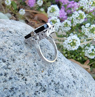 14k white gold filigree Deco Black Onyx & Diamond Ring