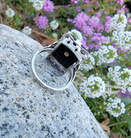 14k white gold filigree Deco Black Onyx & Diamond Ring