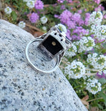 14k white gold filigree Deco Black Onyx & Diamond Ring