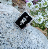 14k white gold filigree Deco Black Onyx & Diamond Ring