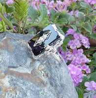 14k white gold filigree Deco Black Onyx & Diamond Ring