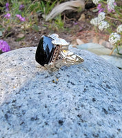 10k Yellow gold Black Onyx Deco Ring