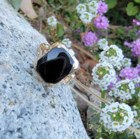 10k Yellow gold Black Onyx Deco Ring