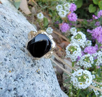 10k Yellow gold Black Onyx Deco Ring