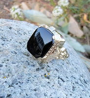 10k Yellow gold Black Onyx Deco Ring