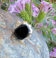 10k Yellow gold Black Onyx Deco Ring