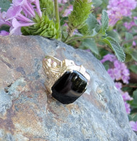 10k Yellow gold Black Onyx Deco Ring