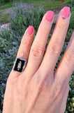14k white gold filigree Deco Black Onyx & Diamond Ring