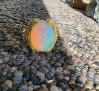 14k yellow gold opal leaf motif estate ring