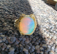 14k yellow gold opal leaf motif estate ring