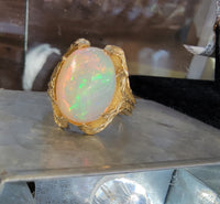 14k yellow gold opal leaf motif estate ring