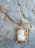 10k yellow gold floral flower estate cameo pendant necklace