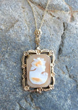 10k yellow gold floral flower estate cameo pendant necklace