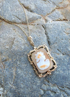 10k yellow gold floral flower estate cameo pendant necklace