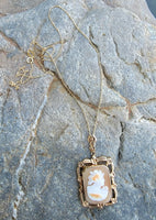 10k yellow gold floral flower estate cameo pendant necklace