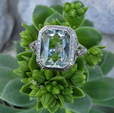 14k white gold c.1920's filigree Aquamarine ring