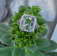 14k white gold c.1920's filigree Aquamarine ring