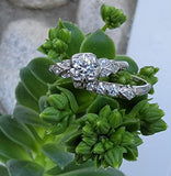 14k white gold vintage diamond bridal set - apx  .48ct tw