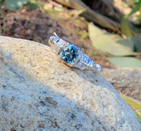 18k white gold Art Deco Aquamarine & Diamond estate Ring