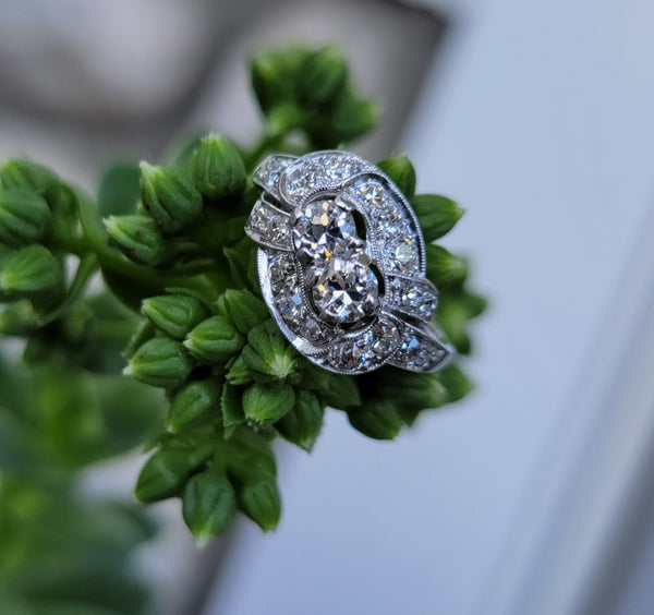 Platinum 20 diamond vintage estate antique ring HOLD