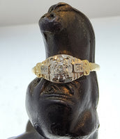 14k gold two tone Deco c.1930's 3 diamond estate ring