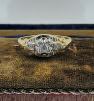 14k gold two tone Deco c.1930's 3 diamond estate ring
