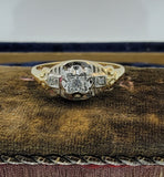 14k gold two tone Deco c.1930's 3 diamond estate ring