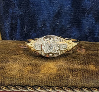 14k gold two tone Deco c.1930's 3 diamond estate ring