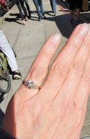 14k gold two tone Deco c.1930's 3 diamond estate ring