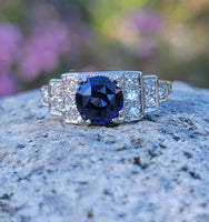 Platinum Art Deco c.1930's blue sapphire & diamond ring