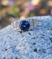 Platinum Art Deco c.1930's blue sapphire & diamond ring