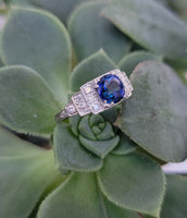 Platinum Art Deco c.1930's blue sapphire & diamond ring