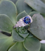 Platinum Art Deco c.1930's blue sapphire & diamond ring