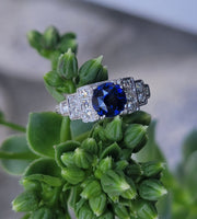 Platinum Art Deco c.1930's blue sapphire & diamond ring