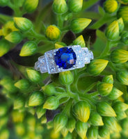 Platinum Art Deco c.1930's blue sapphire & diamond ring