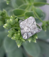 Platinum DECO diamond vintage glove shield estate antique ring