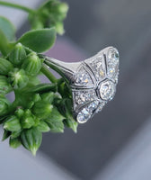 Platinum DECO diamond vintage glove shield estate antique ring