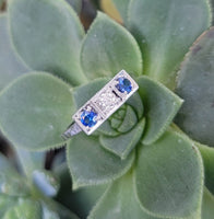 blue sapphire & European cut diamond Deco vintage band