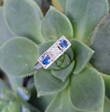 blue sapphire & European cut diamond Deco vintage band