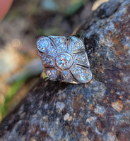 Platinum DECO diamond vintage glove shield estate antique ring