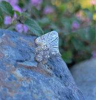 Platinum DECO diamond vintage glove shield estate antique ring