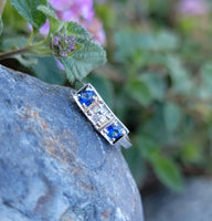 blue sapphire & European cut diamond Deco vintage band