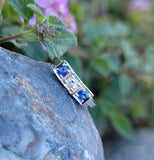 blue sapphire & European cut diamond Deco vintage band