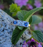 blue sapphire & European cut diamond Deco vintage band