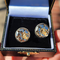 Art Deco silver top & 9ct gold 58 diamond and sapphire stud earrings